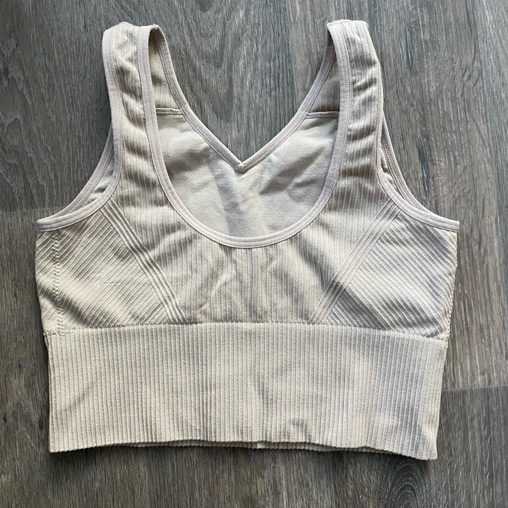 Beige Ribbed Sports Bra Top - Picture 2 of 3